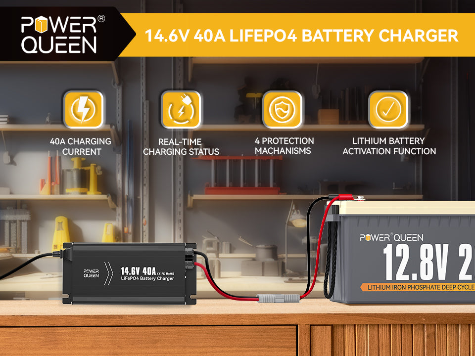 Power Queen 14.6V 40A Lithium Battery Charger For 12V LiFePO4 Lithium Battery