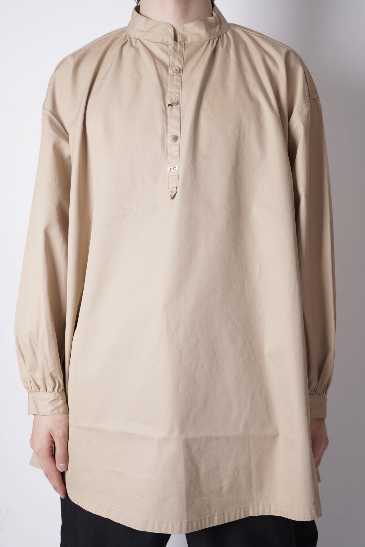 GABARDINE STAND COLLAR LONG SMOCK SHIRT – HUES ONLINE