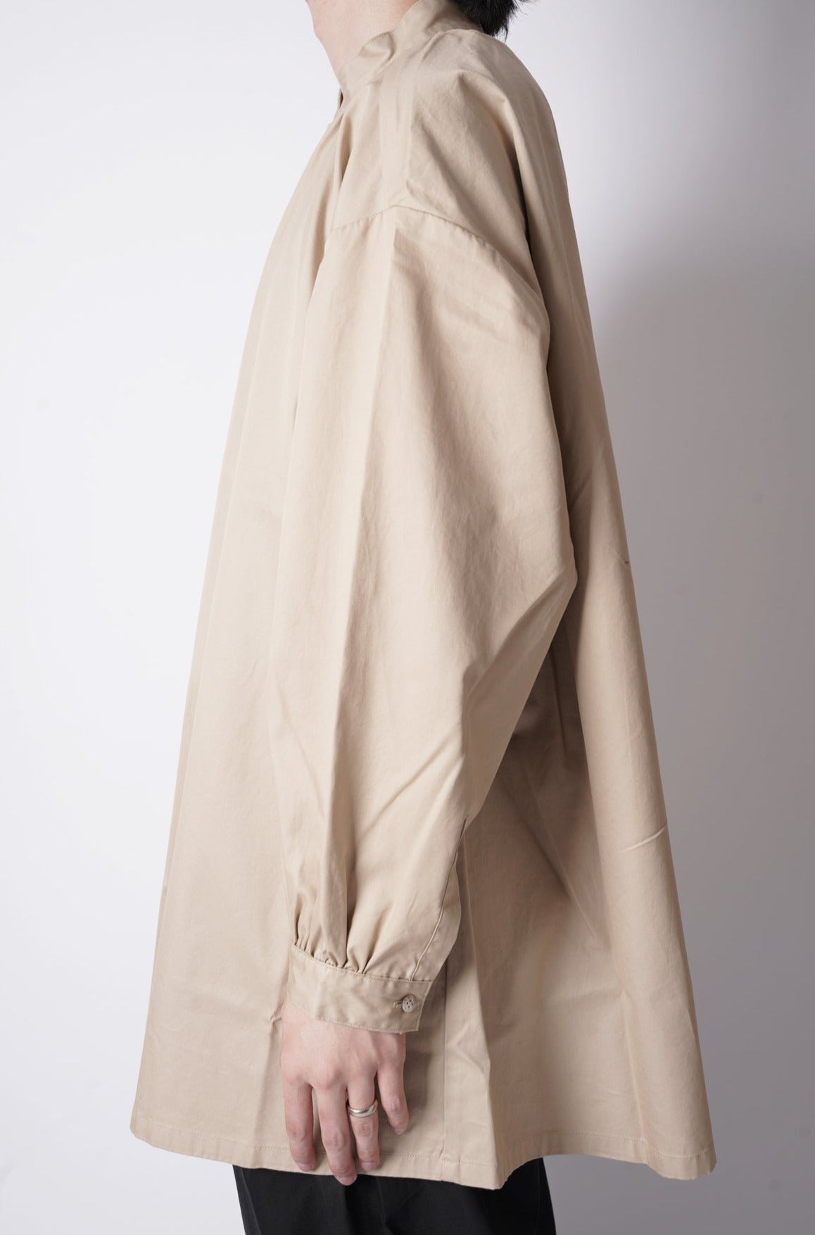 GABARDINE STAND COLLAR LONG SMOCK SHIRT – HUES