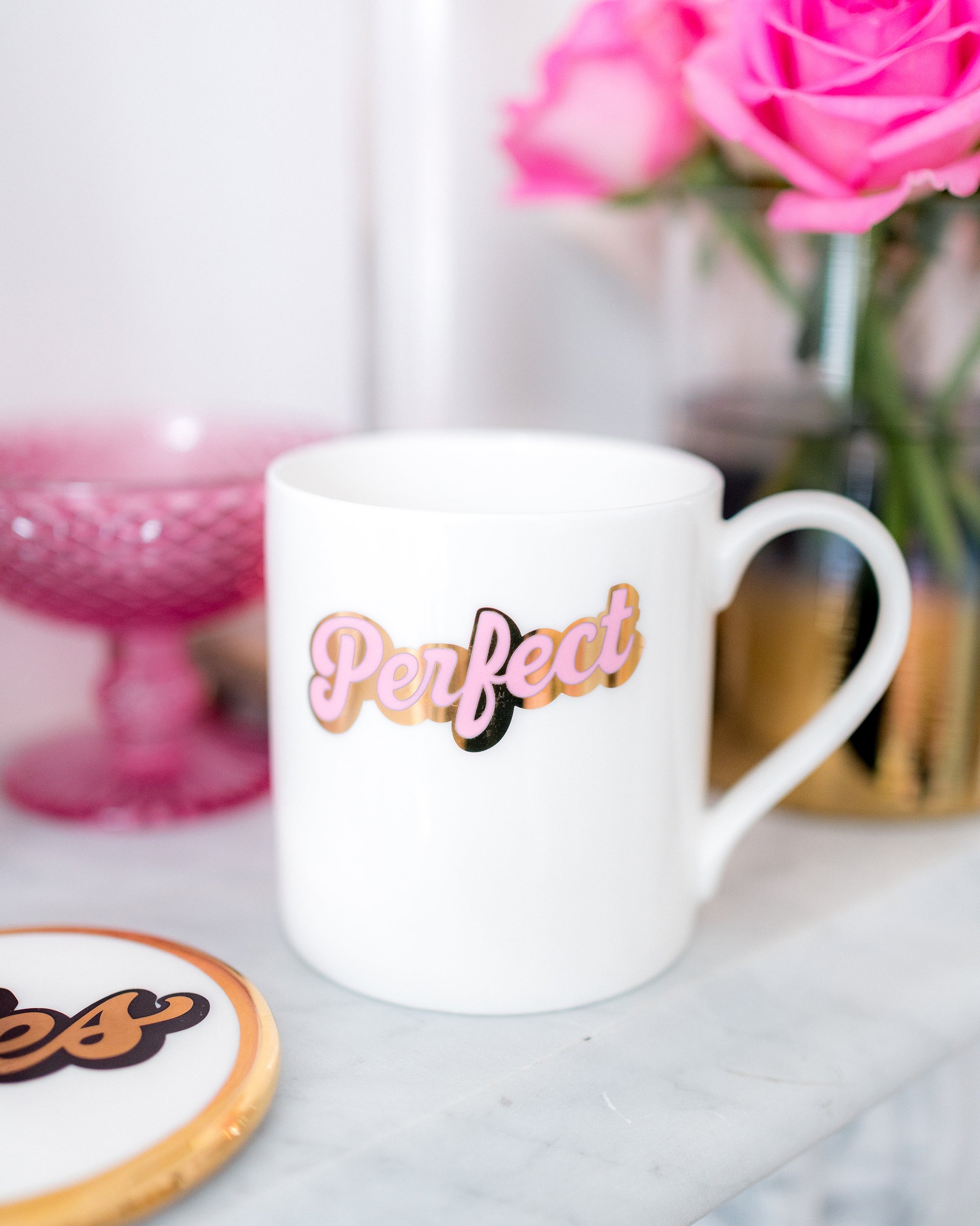 Fine Bone China Balmoral Mug with bespoke lettering in pink and real gold - Daisy Emerson