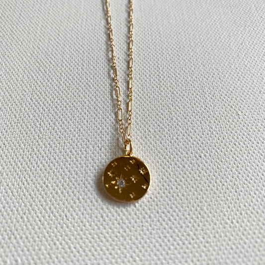 Gold, Coin, Stars, Solar System, Delicate, Pendant, Choker, Necklace