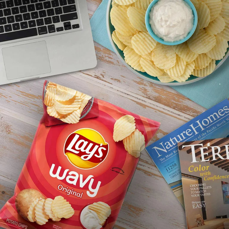 Lay's Wavy Original Potato Snack Chips, Gluten-Free, Party Size, 13 oz Bag