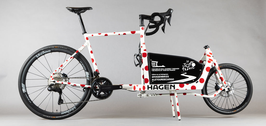 Hagen Road Cargo Bike Riding Tour De France In Polkadot Colorway