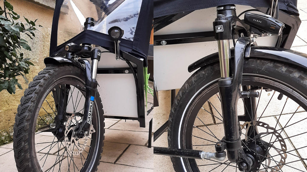 Hagen Cargo Bike Fronst Suspension Closeup