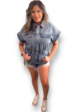 Distressed Denim Romper