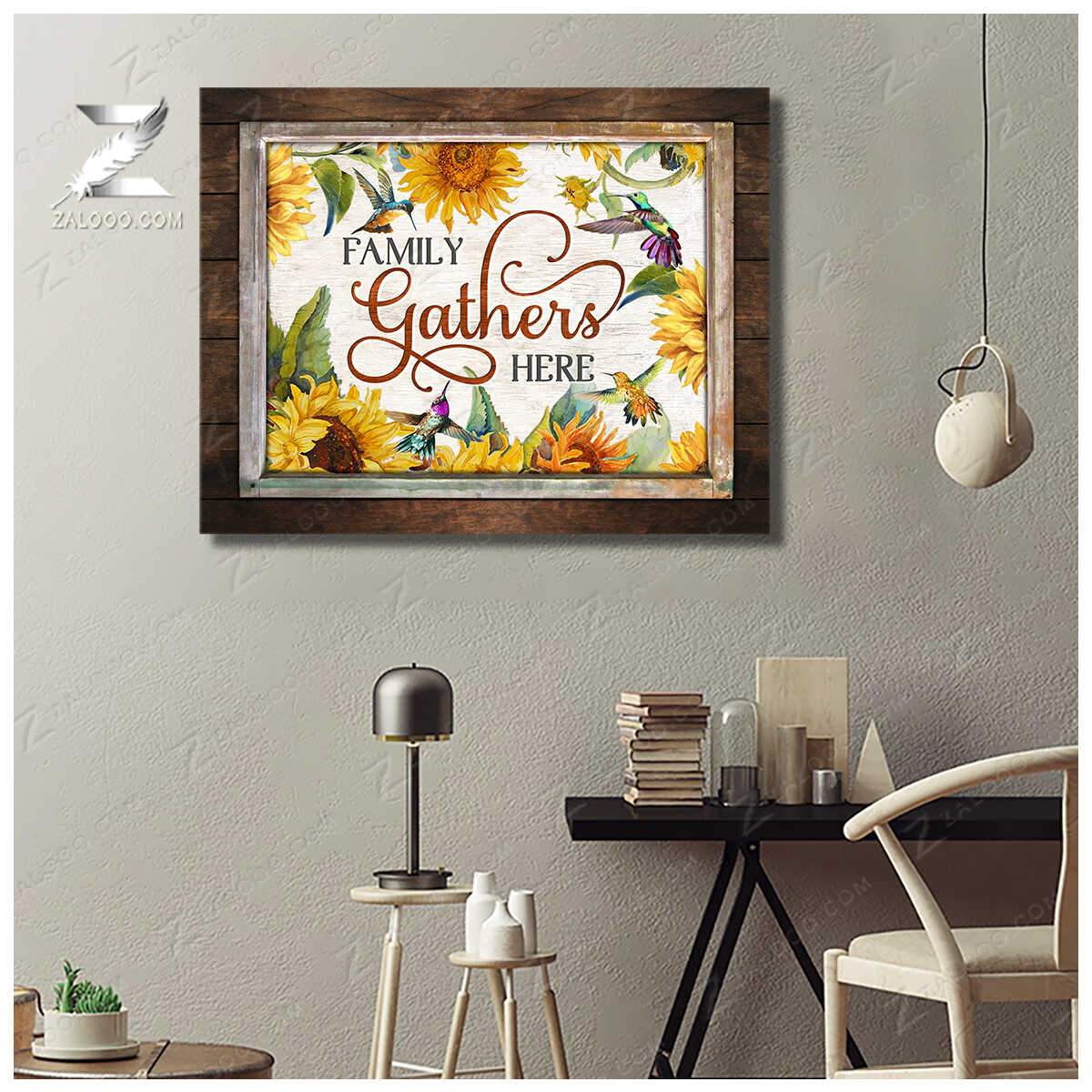 Family Gather Here Hummingbird Canvas Wall Art Floral Decor