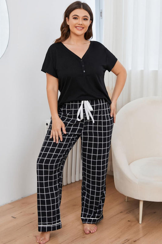 Womens Pajamas Lettuce Trim Cropped T-Shirt and Plaid Pants Lounge Set –  KesleyBoutique