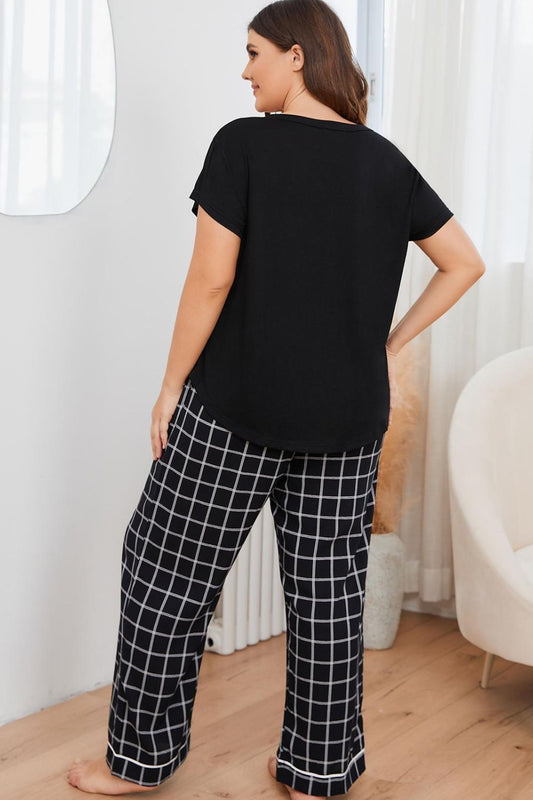 Womens Pajamas Lettuce Trim Cropped T-Shirt and Plaid Pants Lounge Set –  KesleyBoutique