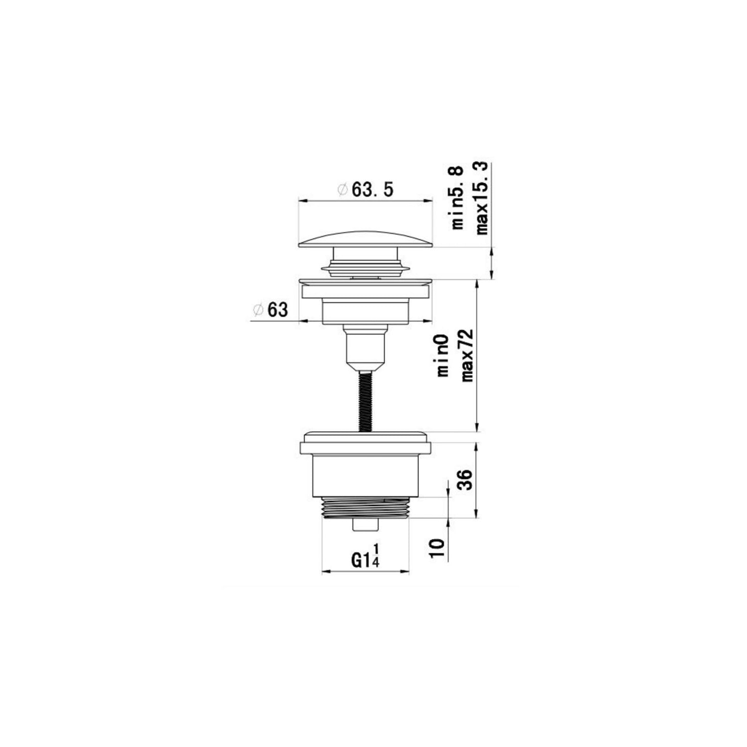 Modale Universal Basin Waste with a chrome finish dimensional drawing