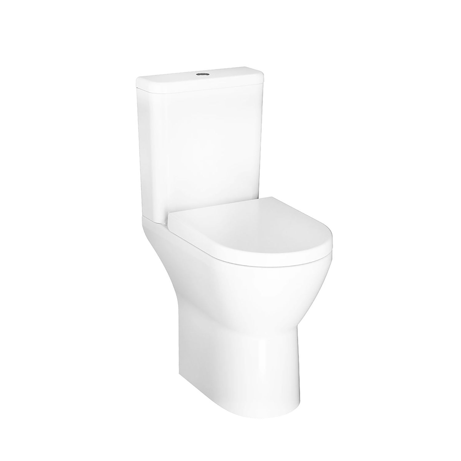 Vesta comfort height close coupled toilet in a white finish, 500mm with seat, cover and cistern not included on a white background.