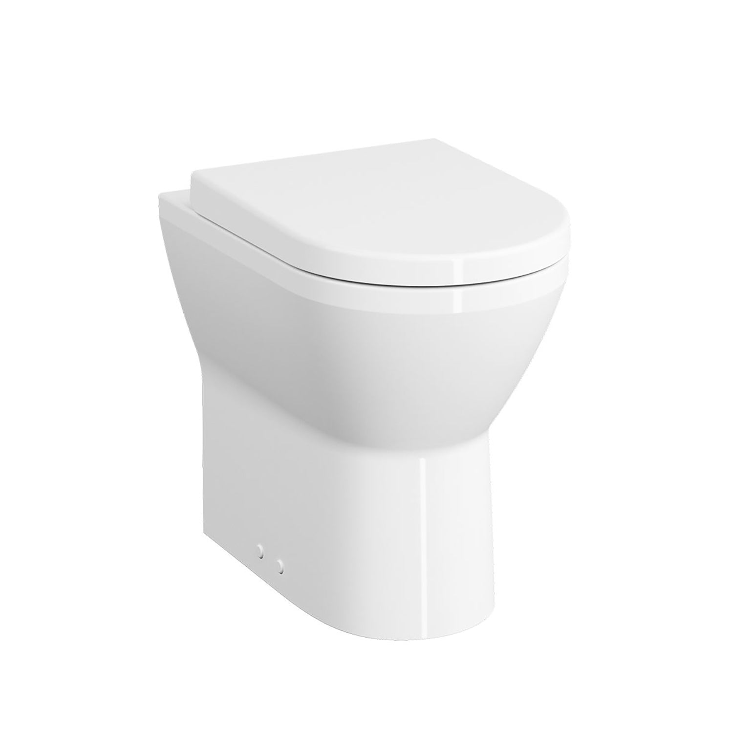 Vesta comfort height back to wall toilet in a white finish, 480mm with seat included on a white background.