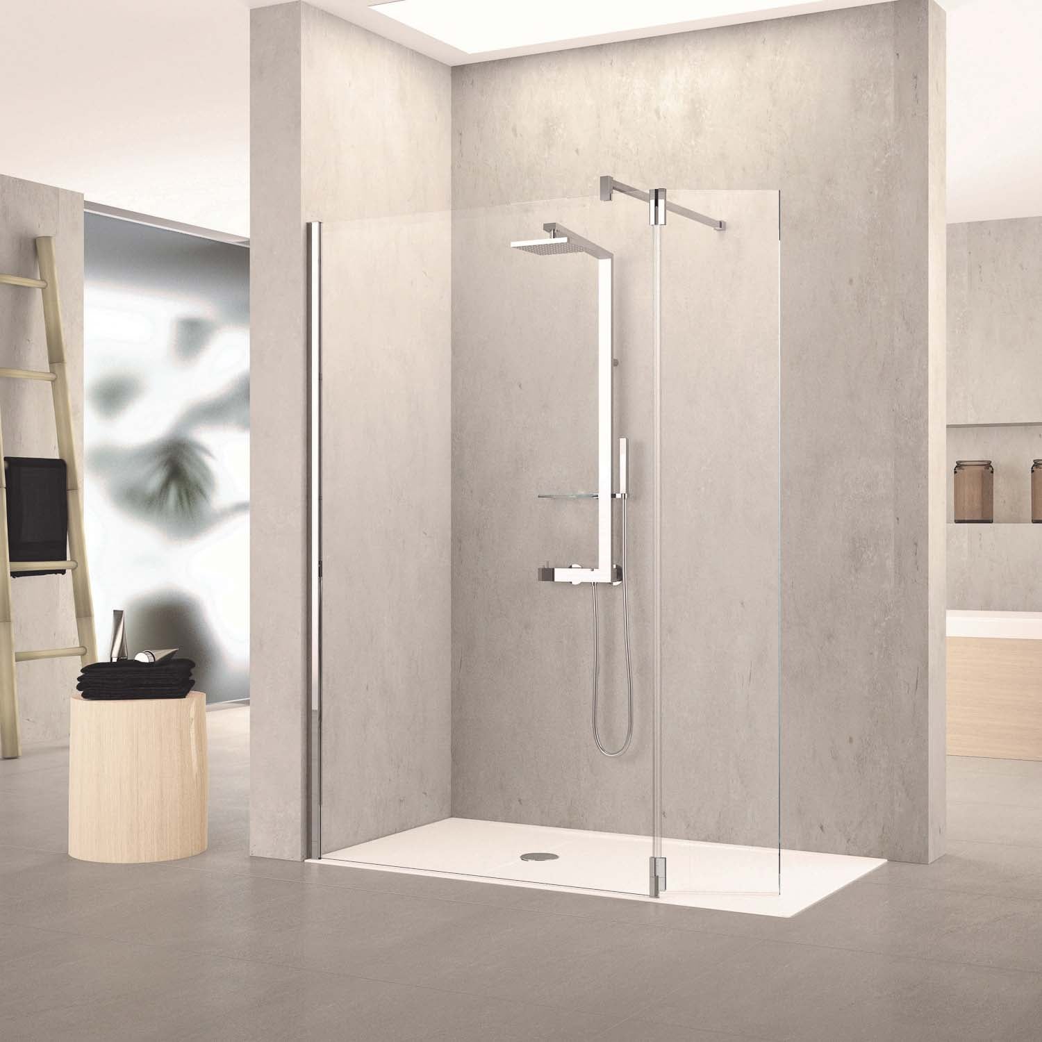 370mm Ergo Wet Room Deflector Panel Clear Glass with a chrome finish lifestyle image