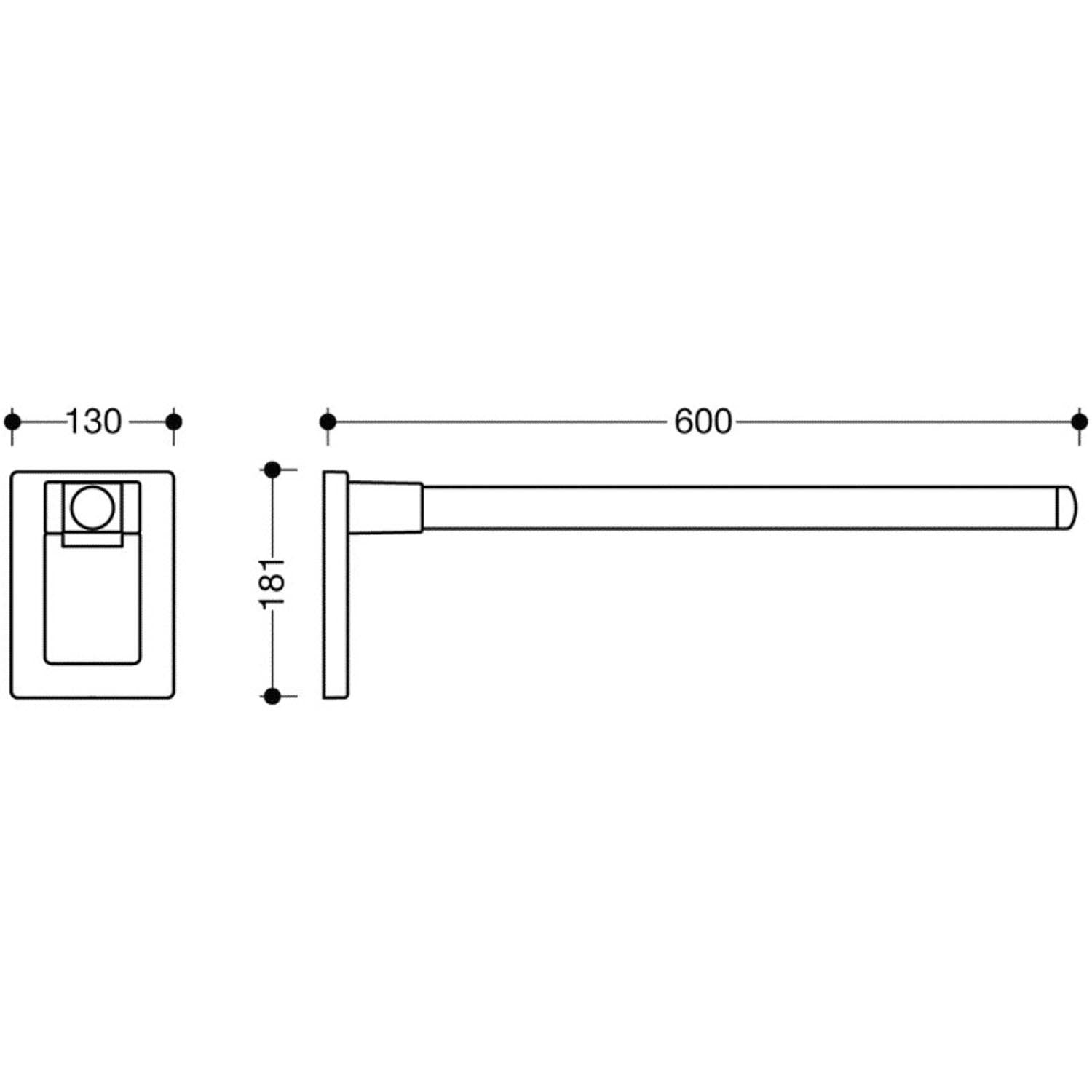 600mm Circula Hinged Grab Rail with a chrome-look finish dimensional drawing