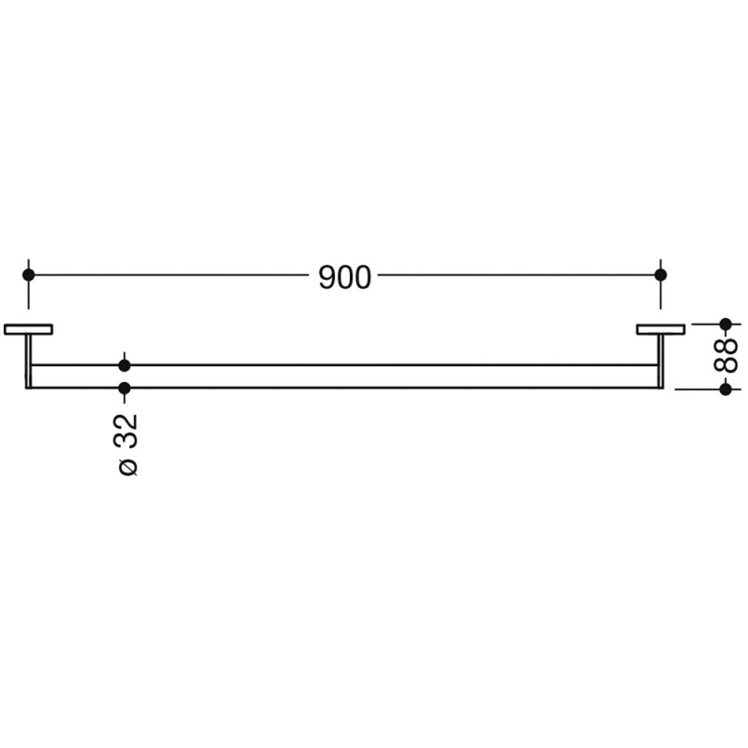 900mm Freestyle Straight Grab Rail with a matt black finish dimensional drawing