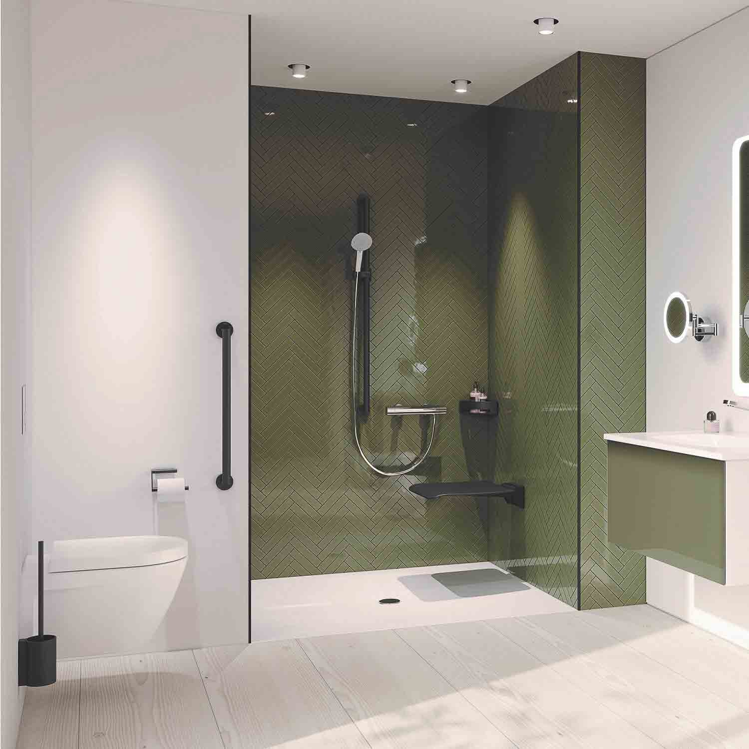 900mm Freestyle Supportive Shower Rail with a matt black finish lifestyle image