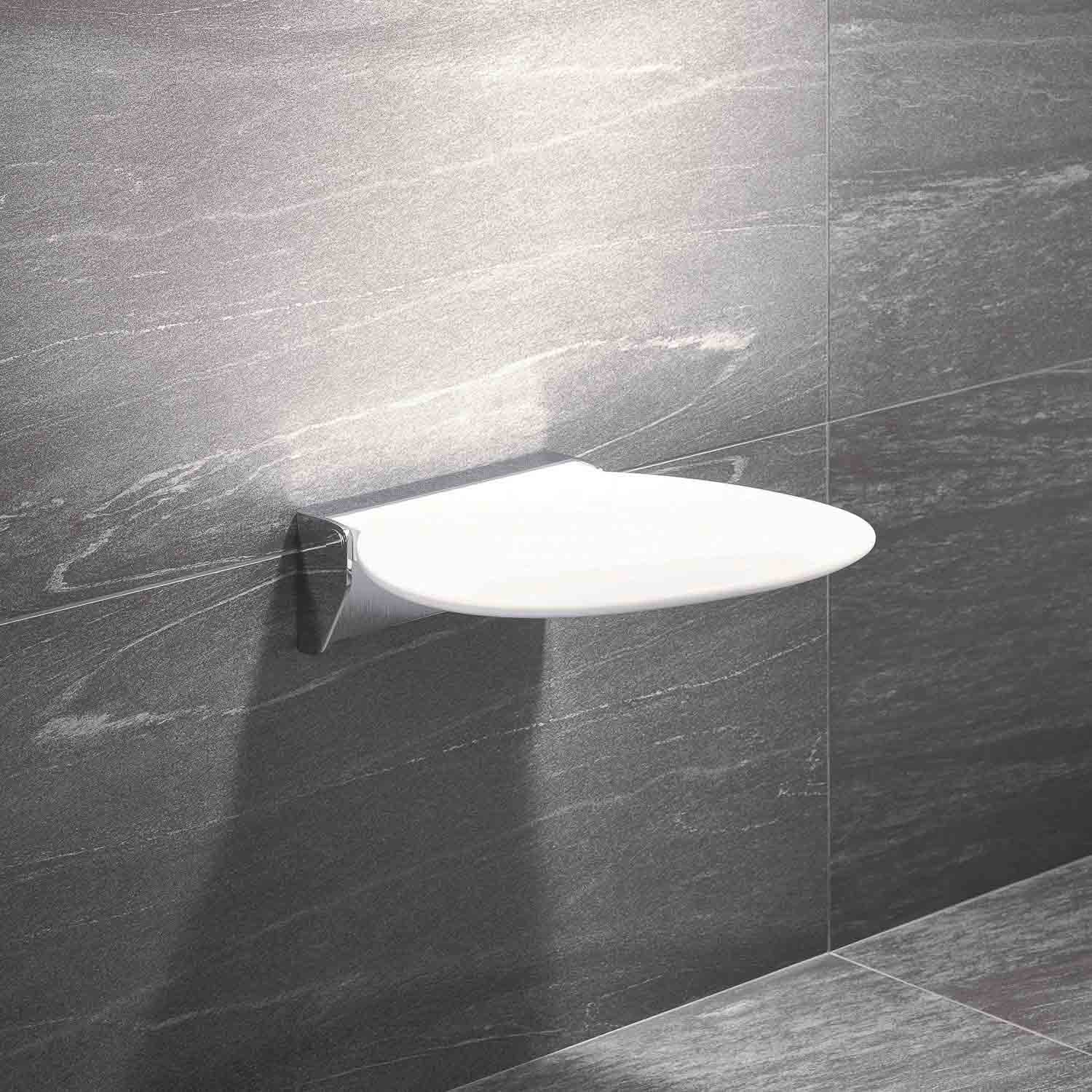 Circula Shower Seat with a white seat and chrome bracket lifestyle image