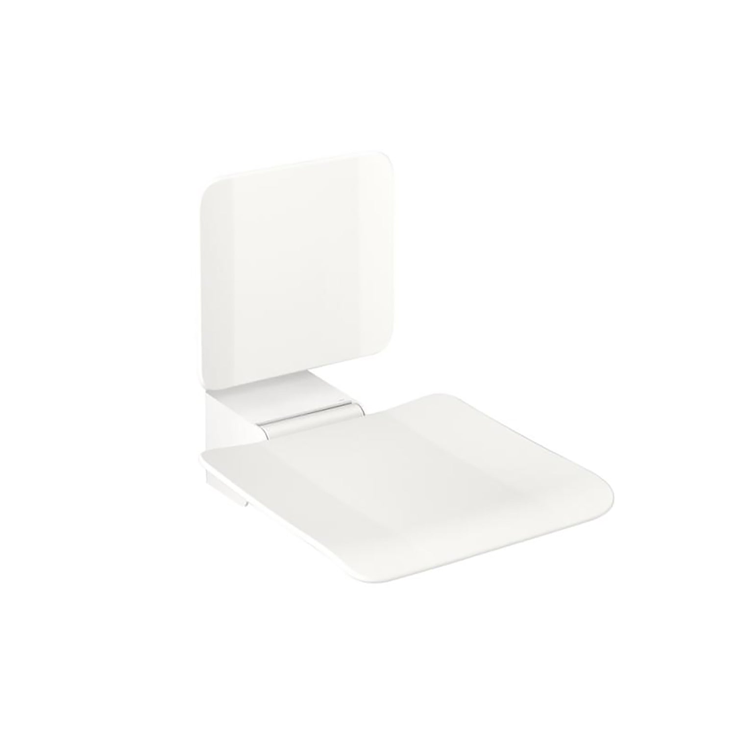 Freestyle Fixed Shower Seat with a Backrest in an white seat and white finish bracket on a white background