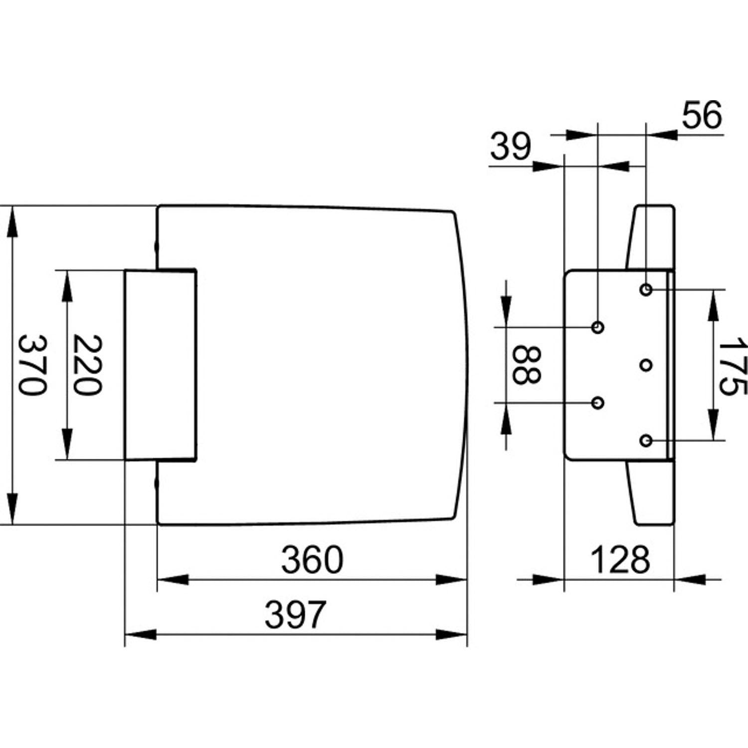 370mm Modum Fixed Seat - Grey dimensional drawing