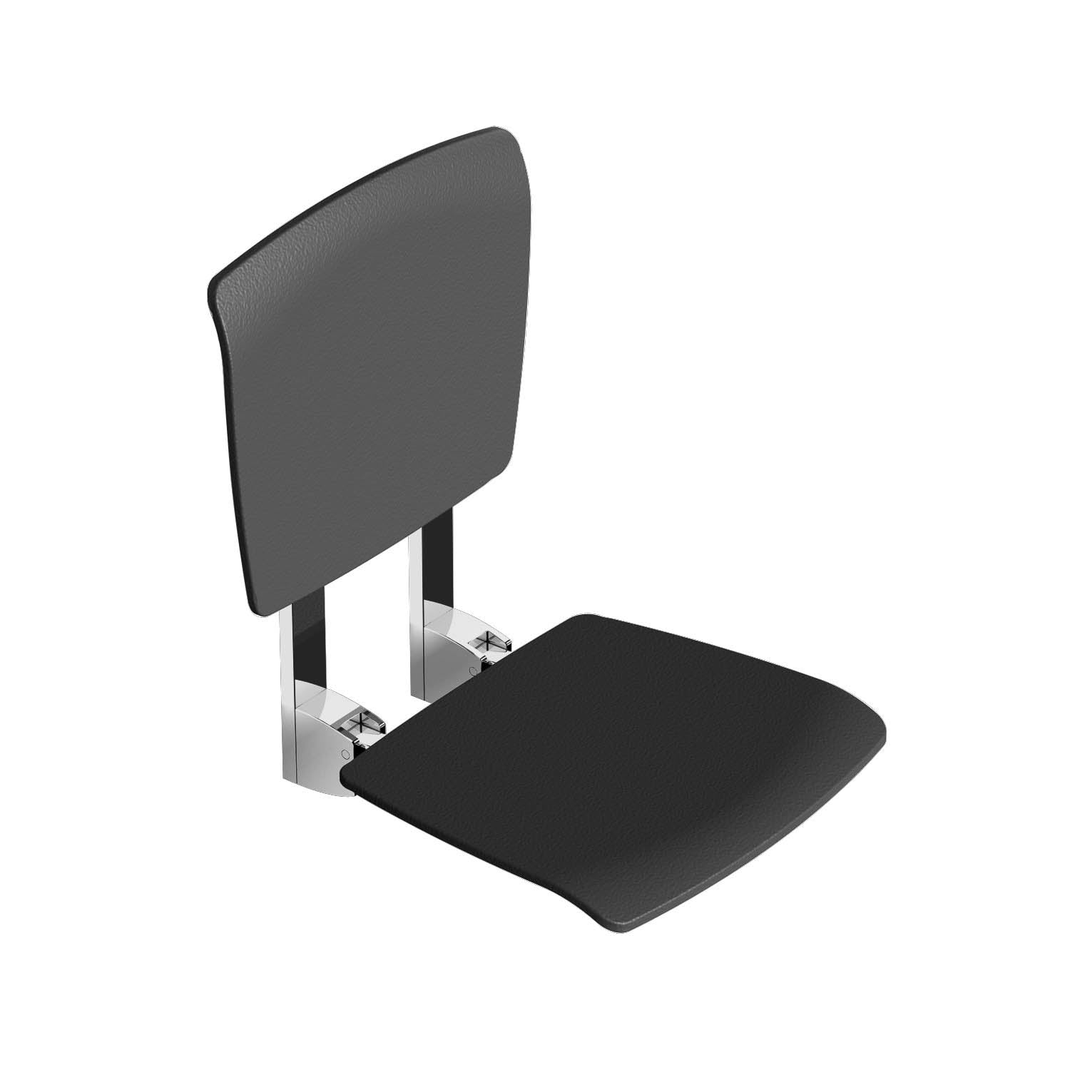 Esense Fixed Shower Seat and backrest with a black finish on a white background