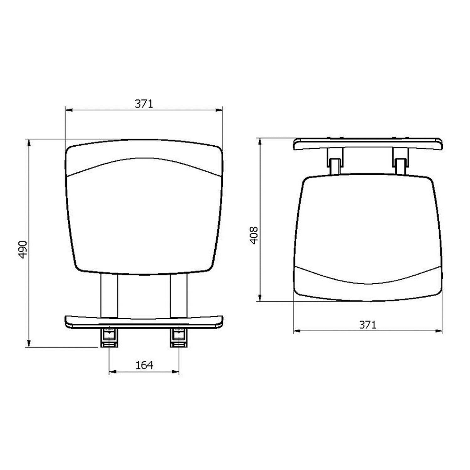 Esense Fixed Shower Seat and backrest with a black finish dimensional drawing