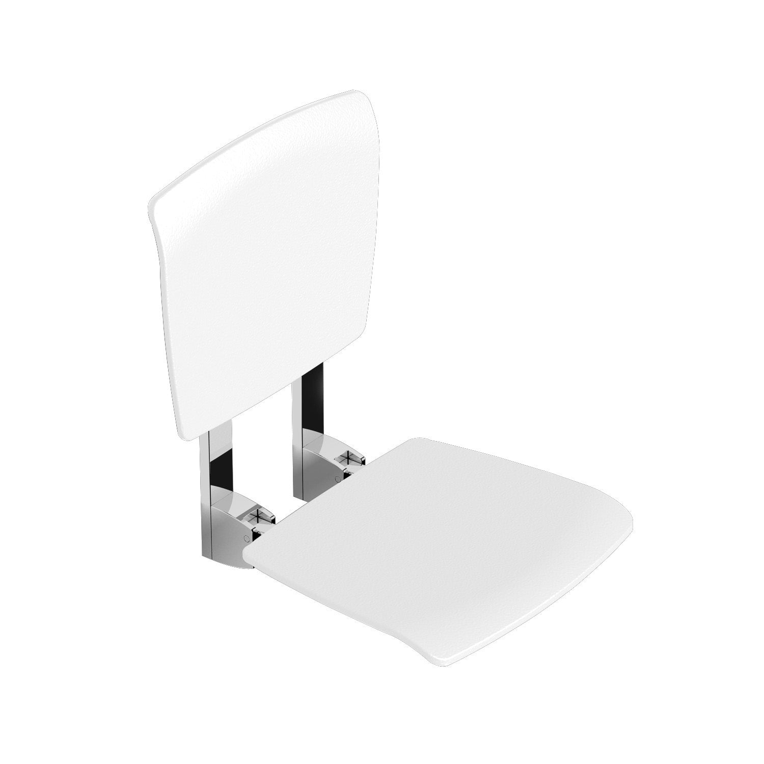 Esense Fixed Shower Seat and backrest with a white finish on a white background