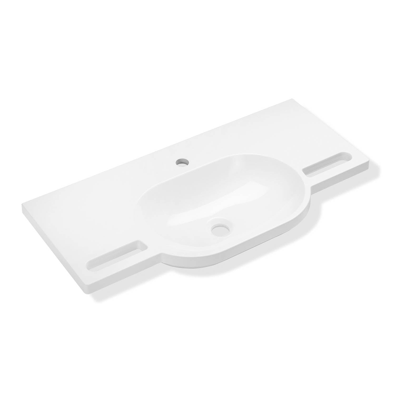 850mm SurfaceHold Wall Hung Long Oval Basin with one tap hole on a white background