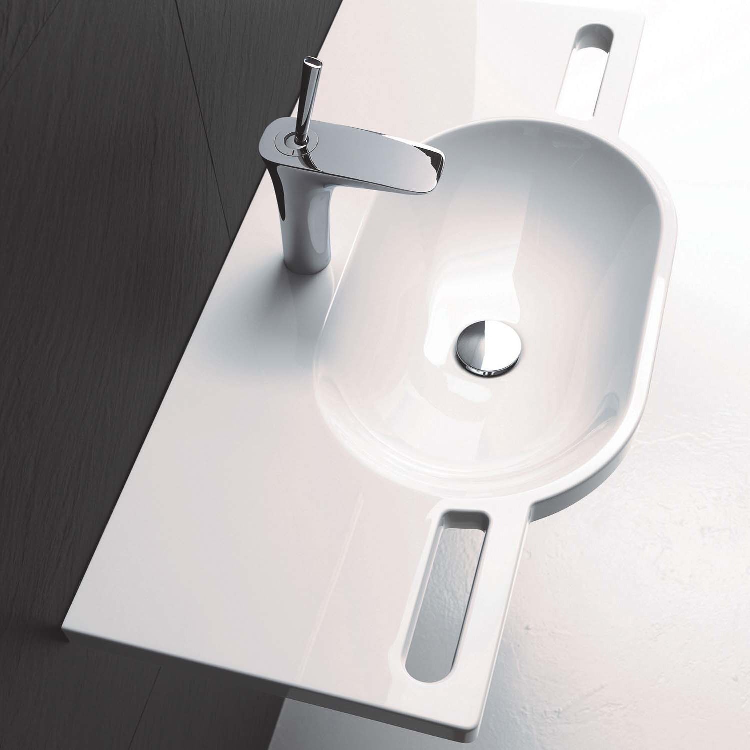 850mm SurfaceHold Wall Hung Long Oval Basin with no tap hole lifestyle image