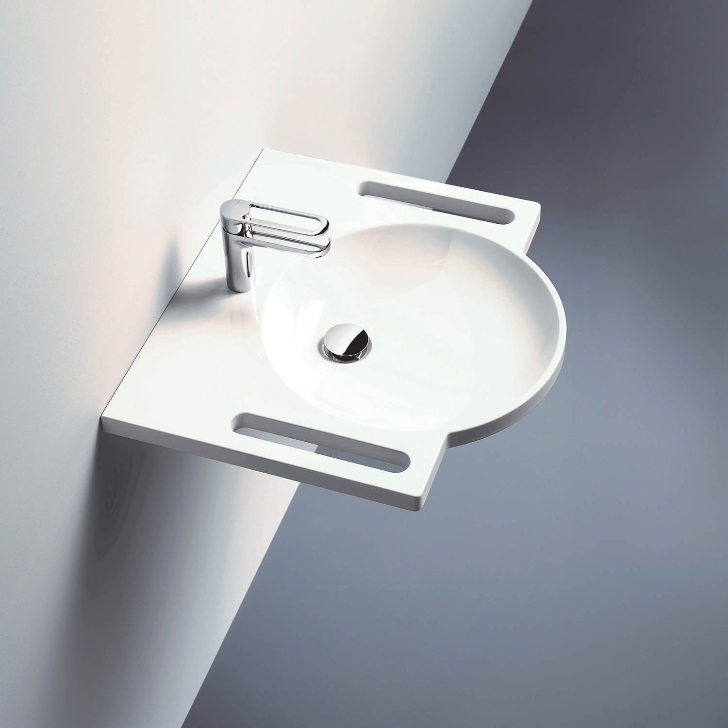 600mm SurfaceHold Wall Hung Round Basin with no tap hole lifestyle image
