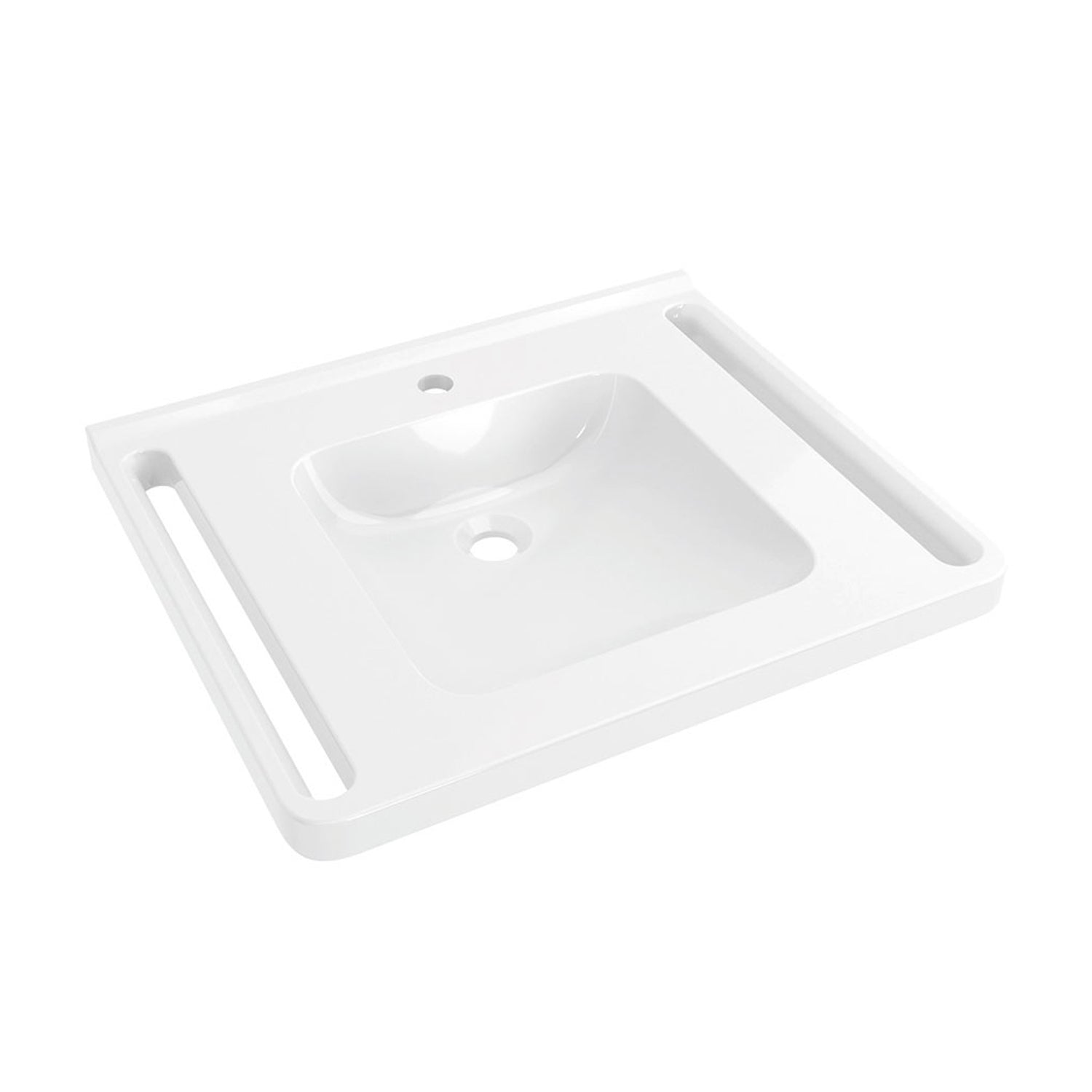 650mm SurfaceHold Wall Hung Square Basin with one tap hole on a white background