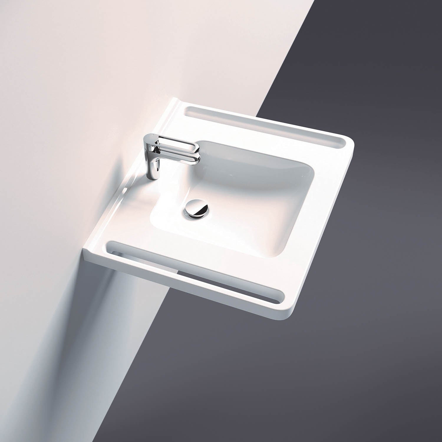 650mm SurfaceHold Wall Hung Square Basin with no tap hole lifestyle image
