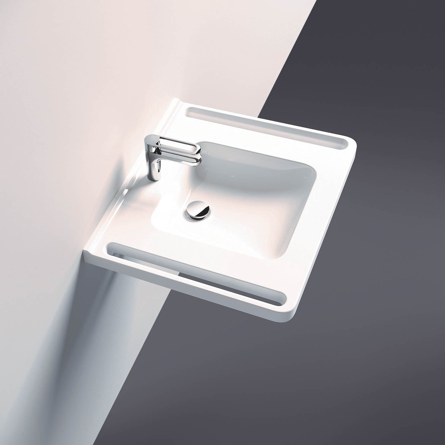 650mm SurfaceHold Wall Hung Square Basin with one tap hole lifestyle image