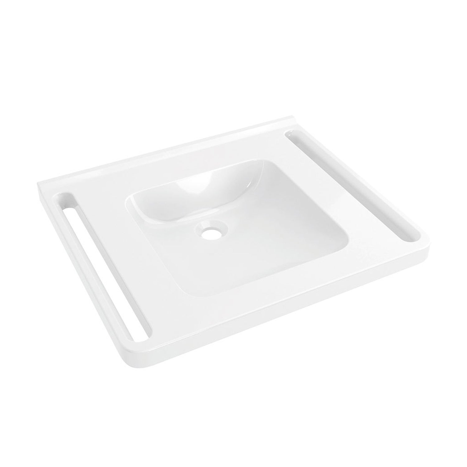 650mm SurfaceHold Wall Hung Square Basin with no tap hole on a white background