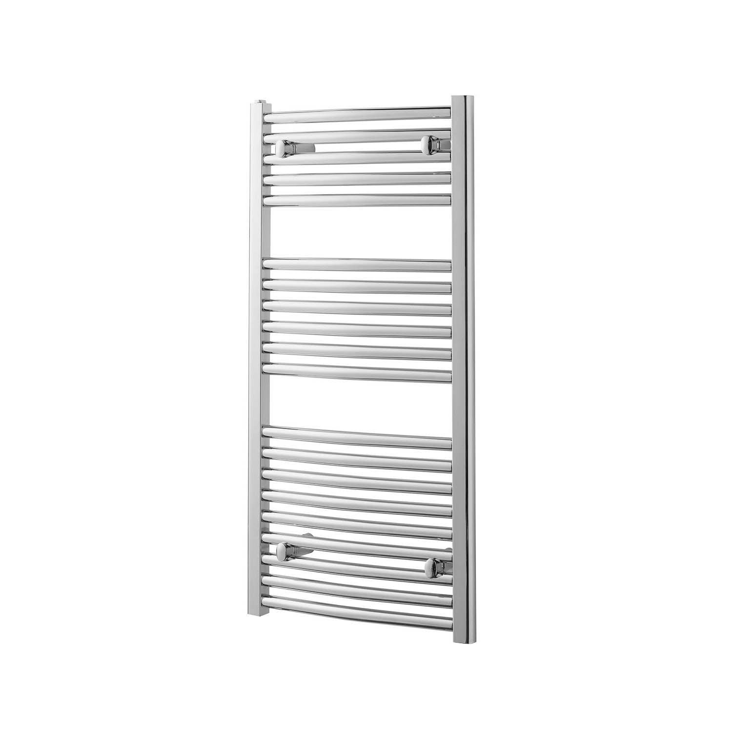 1200x500mm Modale Anti-Scald Towel Rail with a chrome finish on a white background