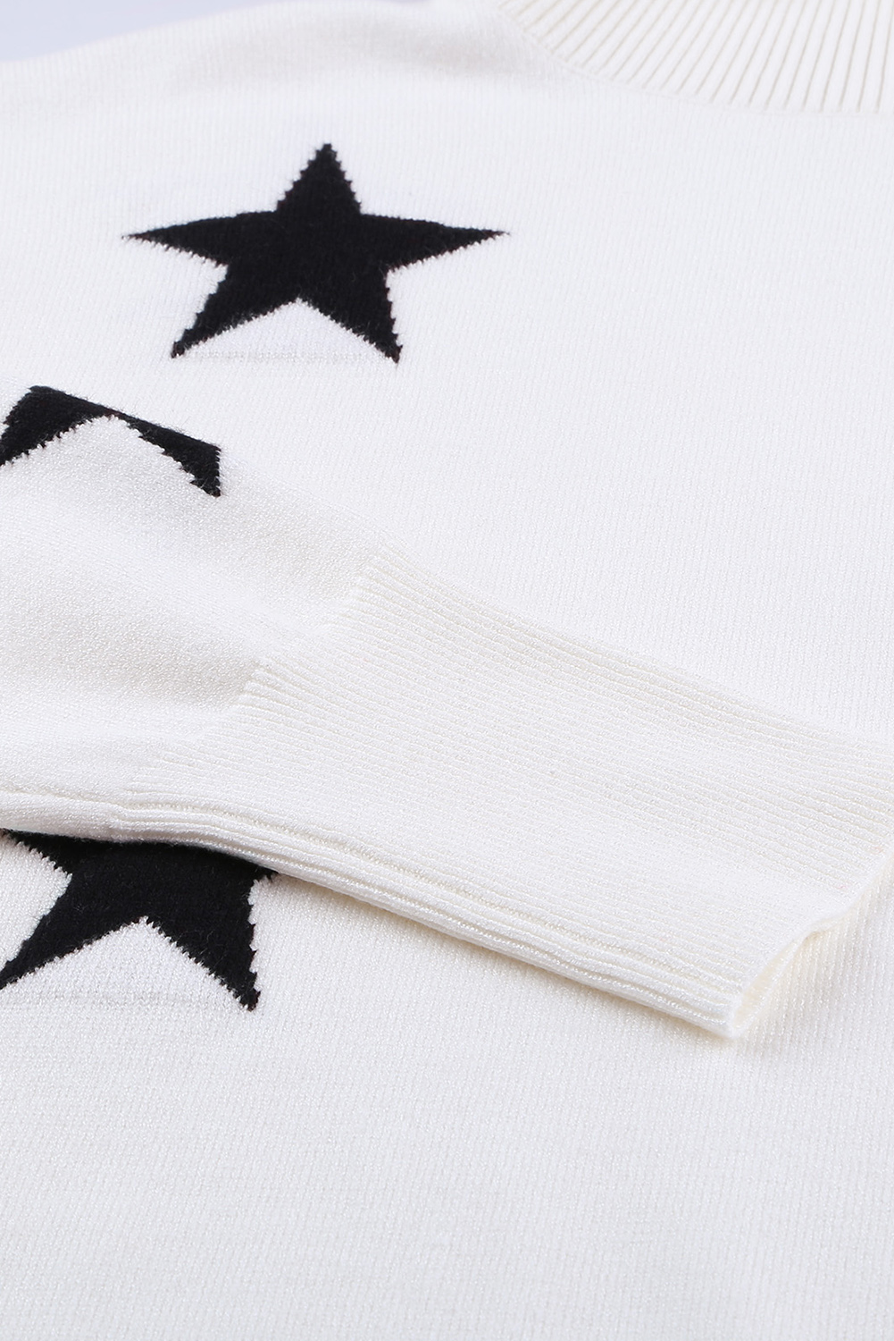 White Turtleneck Dropped Sleeve Star Print Sweater