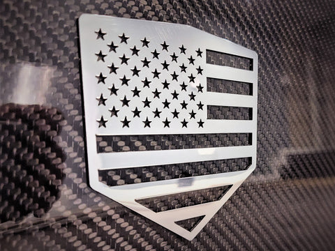 USA Laser Cut Flag for Cars, Trucks Chrome Finish 3M Tape 4" x 4"