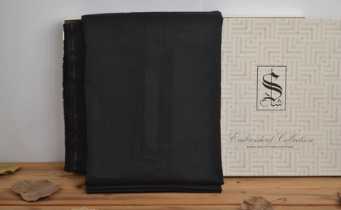 black cotton embriodery fabric for men
