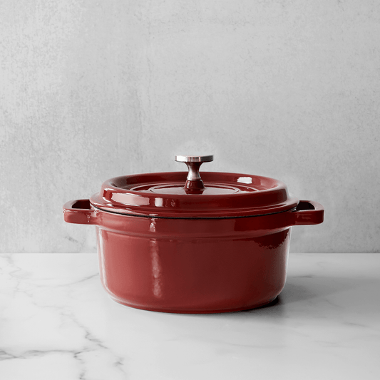 Lodge Red Enameled Dual Handles Cast Iron 3qt Dutch Oven with Lid and  Signature Series Heat Resistant Silicon Pot Holder Trivet Mat 