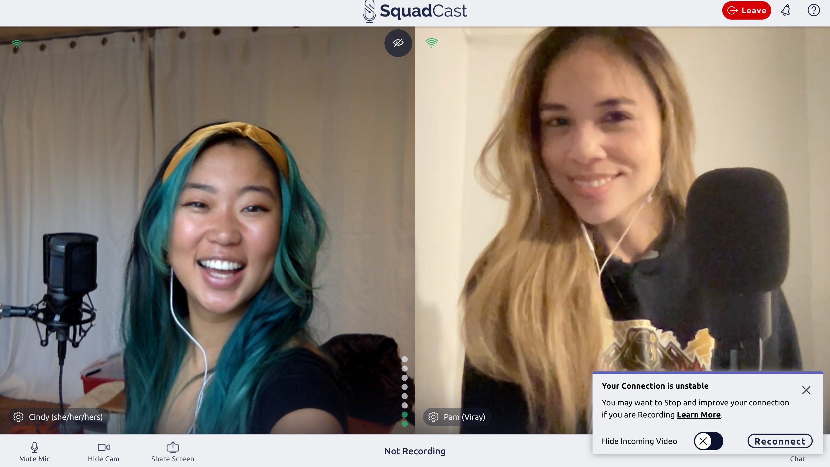 Cindy Li of Uproot Teas and Pamela Viray of Live Your Wildest Dreams Podcast recording together on Squadcast