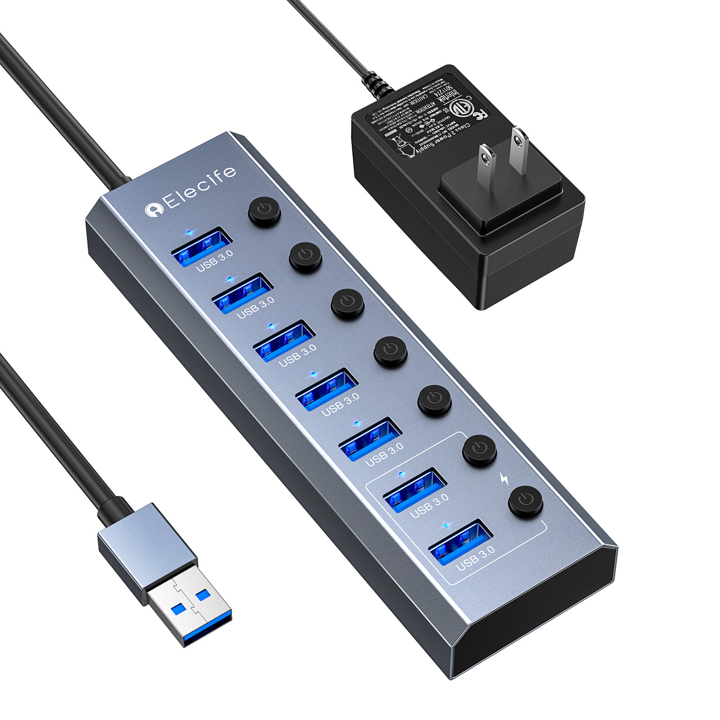 læsning oversøisk træt af Elecife Powered USB 3.0 Hub for laptop, 7-Port USB 3.0 Data Hub – elecife