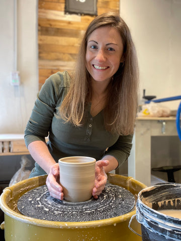 Meghan Bergman Throwing Pottery in her Ceramics Studio in Kennett Square, PA