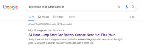 Google search auto repair shop jump start car