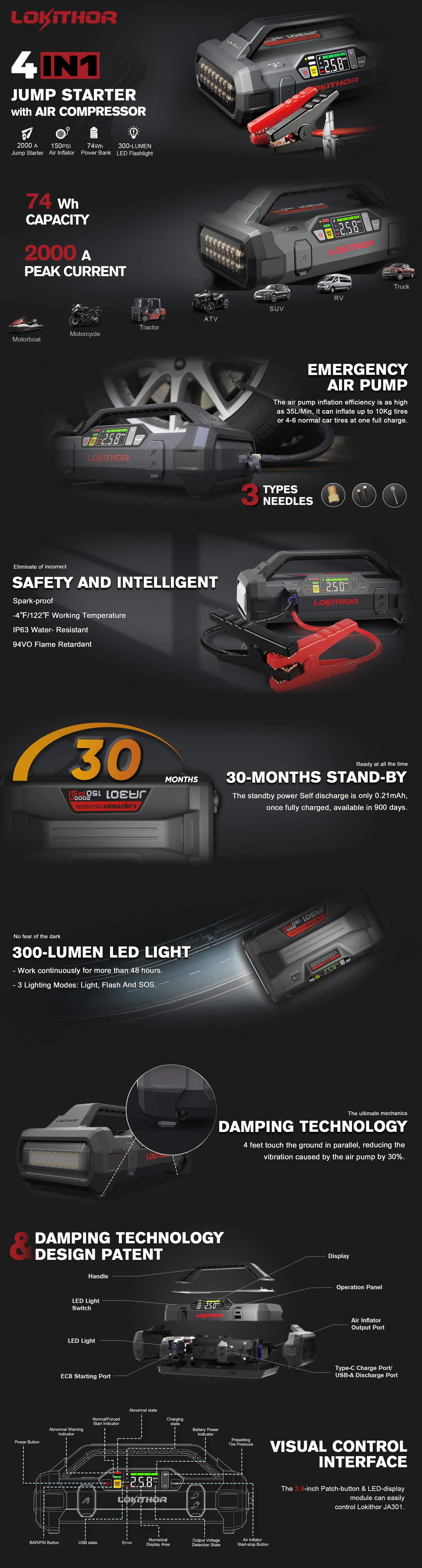 LOKITHOR JA301 jump starter details