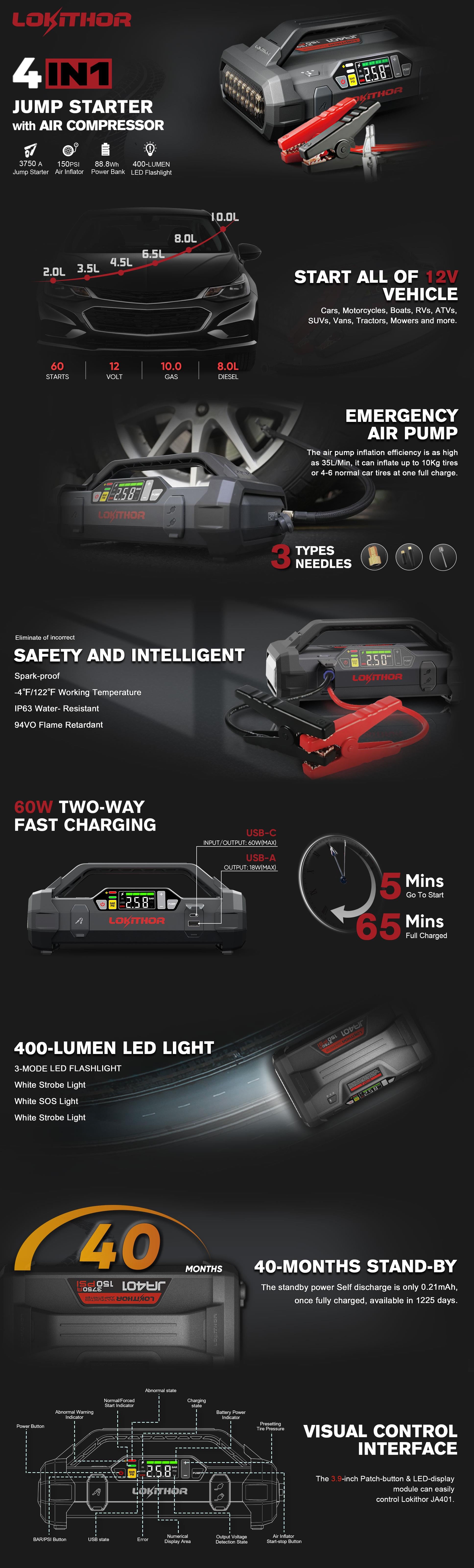 LOKITHOR JA402 jump starter details