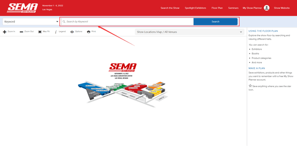 Search company or brand keyword to find us on SEMA show 2022