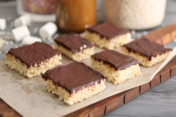 chocolate topped rice krispies treats