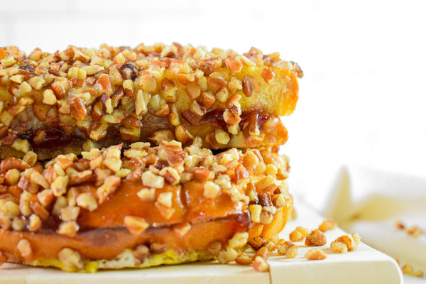 Pecan crusted stuffed french toast with jam