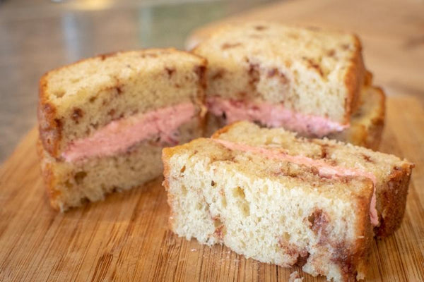 banana bread sandwiches with strawberry cream cheese filling