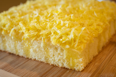 lemon sheet cake with lemon coconut topping