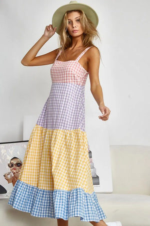 BiBi Color Block Tiered Gingham Dress - The Southern Beau 