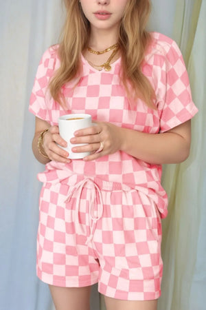 Checkered Short Sleeve Top and Shorts Set - The Southern Beau 